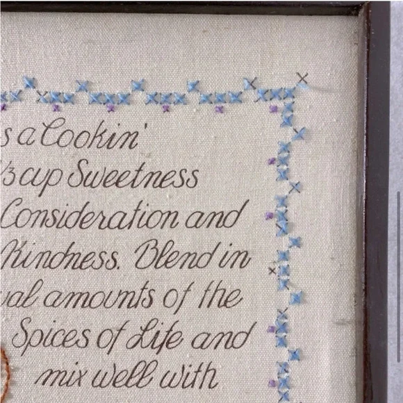 Vintage Handmade Love’s A Cookin’  Recipe Framed Embroidery Art - Picture 5 of 10